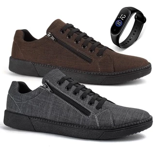 2 Pares de Sapatenis + Relógio Digital Ultima Geração Sapatenis Ziper Oxford Promoção Kit