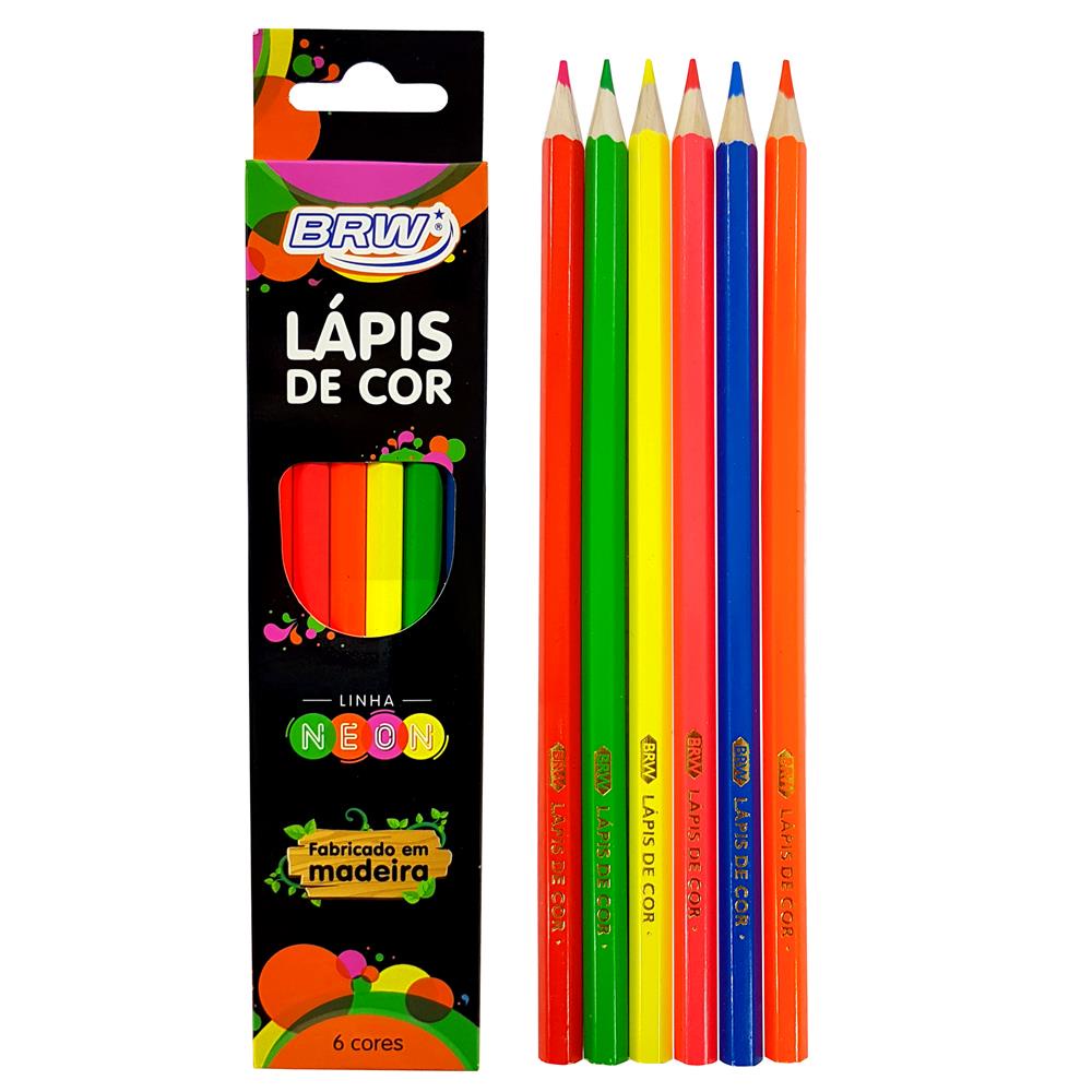 Lápis de Cor 6 Cores Neon Sextavado - BRW - LP0016-SINOP-03 - Papelaria  Dunorte