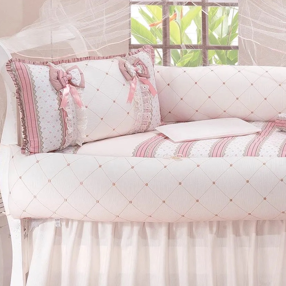 Kit Protetor De Berco Americano 10 Pecas Menina Lacinho Algodao