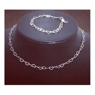 Corrente Feminino Pulseira Kit Coração Colar Folheado Prata Conjunto