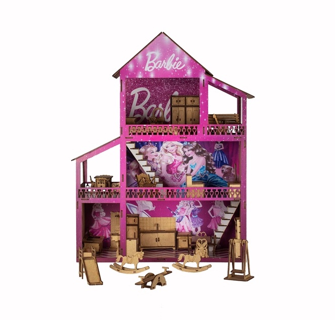 Casa Para Boneca Barbie Desmontada 129x88x42,5 Mdf Madeira