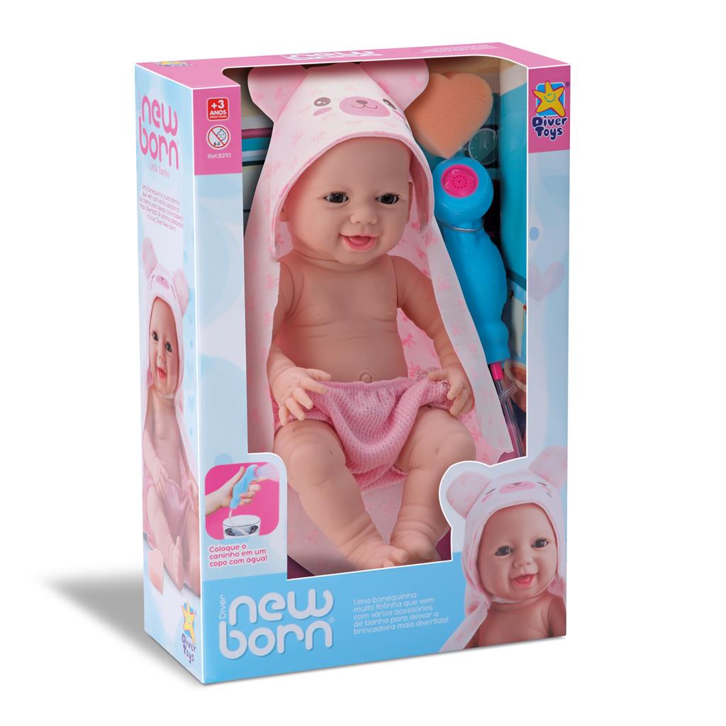 Boneca Mini Bebê Reborn New Born Banho - 8210 - Divertoys - Real Brinquedos