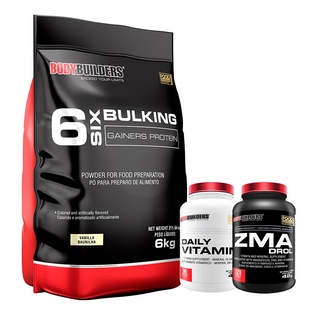 Kit Hipercalórico 6 Six Bulking Gainers Protein 6kg + ZMA Drol 120 Cáps + Daily Vitamin+ 90 Cáps - Aumento de Massa Muscular - Bodybuilders