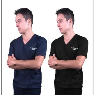 Blusa de Pijama Cirúrgico Scrub Bordado Nome Personalizado Masculino Gabardine Dr. Jaleco