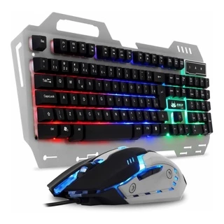 Kit de Teclado e Mouse Gamer Iluminação Led Português Brasil Knup KP-2054 Cinza
