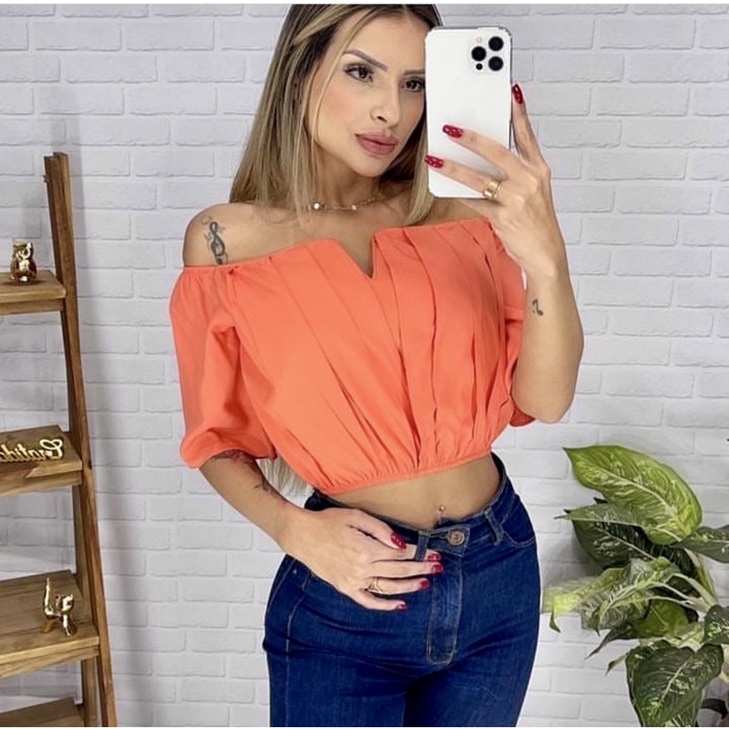 Cropped Blusa Feminina Decote V Ciganinha Tendências Super Linda Moda ...