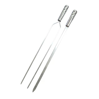 kit 2 espetos de aluminio 45 cm ( 1 duplo 1 Chato) para churrasco