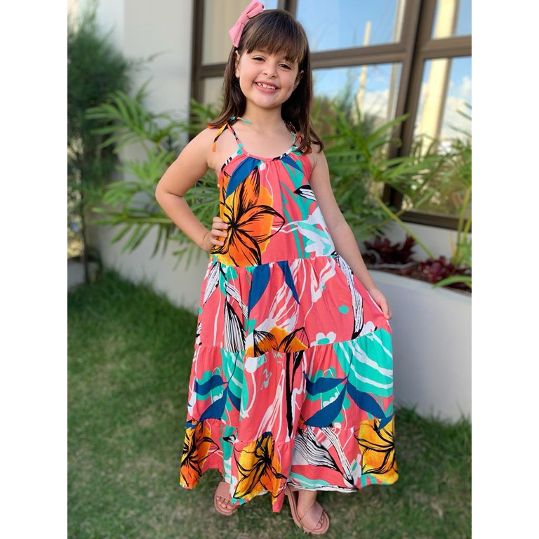 Vestido Longo Soltinho Infantil Meninas De 4 a 12 anos Verão Modinha ...