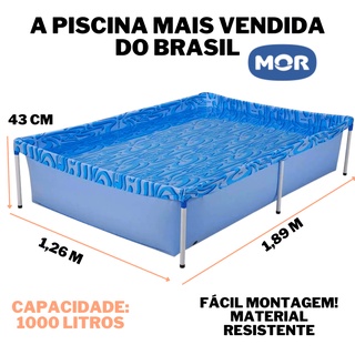 Piscina Infantil 1000 Litros Quadrada Mor 1,89 metros Grande Retangular Portátil 1,89m x 1,26m x 43cm Fácil Montagem