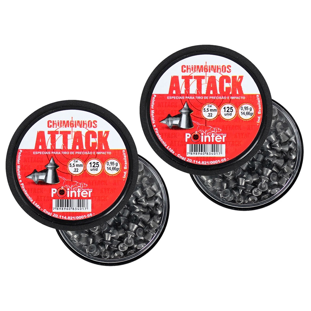 Kit 2 Caixinhas de Chumbinho Pointer Attack 5.5mm 125un Total 250 ...