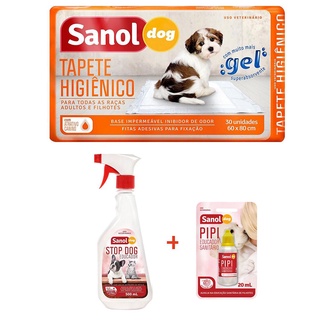 Combo Tapete absorvente 30un para xixi cães e Kit Atrativo canino pipi pode e Educador sanitário Stop Dog xixi Não Sanol