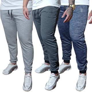 Kit 3 Calças Jogger Moletom Moletinho Slim Skinny Masculina Treino Dia a Dia Academia