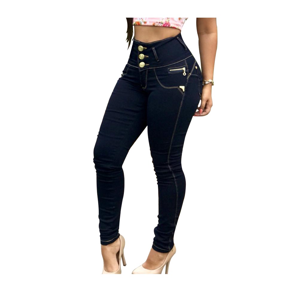 CALÇA JEANS FEMININA ESCURA EMPINA BUMBUM CÓS LARGO