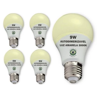 Lâmpada Led Bulbo Autodimerizavel 9w Luz Amarela Quente 3000k Feito no Brasil Kit 5un
