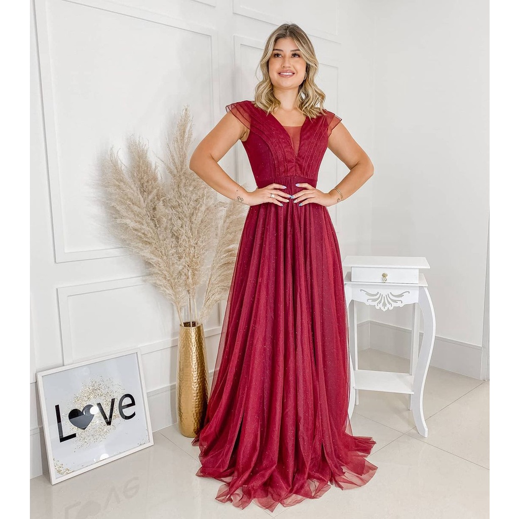 Vestido marsala longo com hot sale brilho