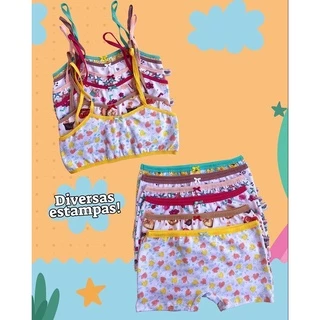 Kit 3 Conjuntos Juvenil Top e Calcinha Boxer - Menina Moça