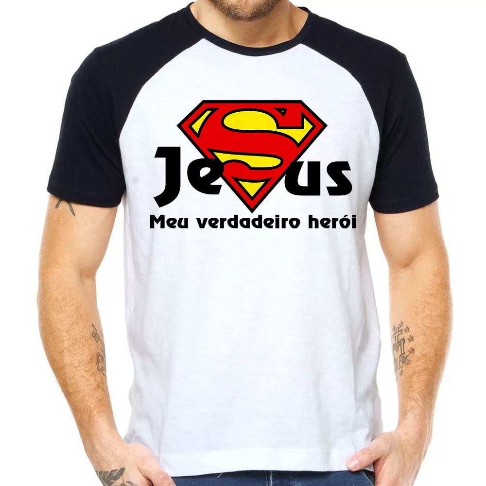 Camiseta Jesus Meu Verdadeiro Herói Deus Camisa Blusa Raglan - Escorrega o  Preço