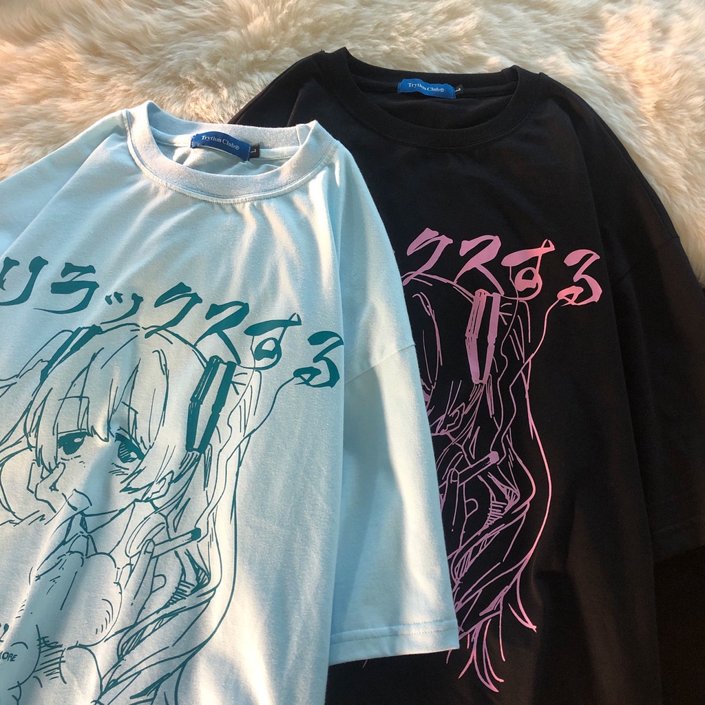 sweet punk T-shirt women summer 2021 Korean ins Japanese Harajuku style hot anime print loose student short sleeve shirt