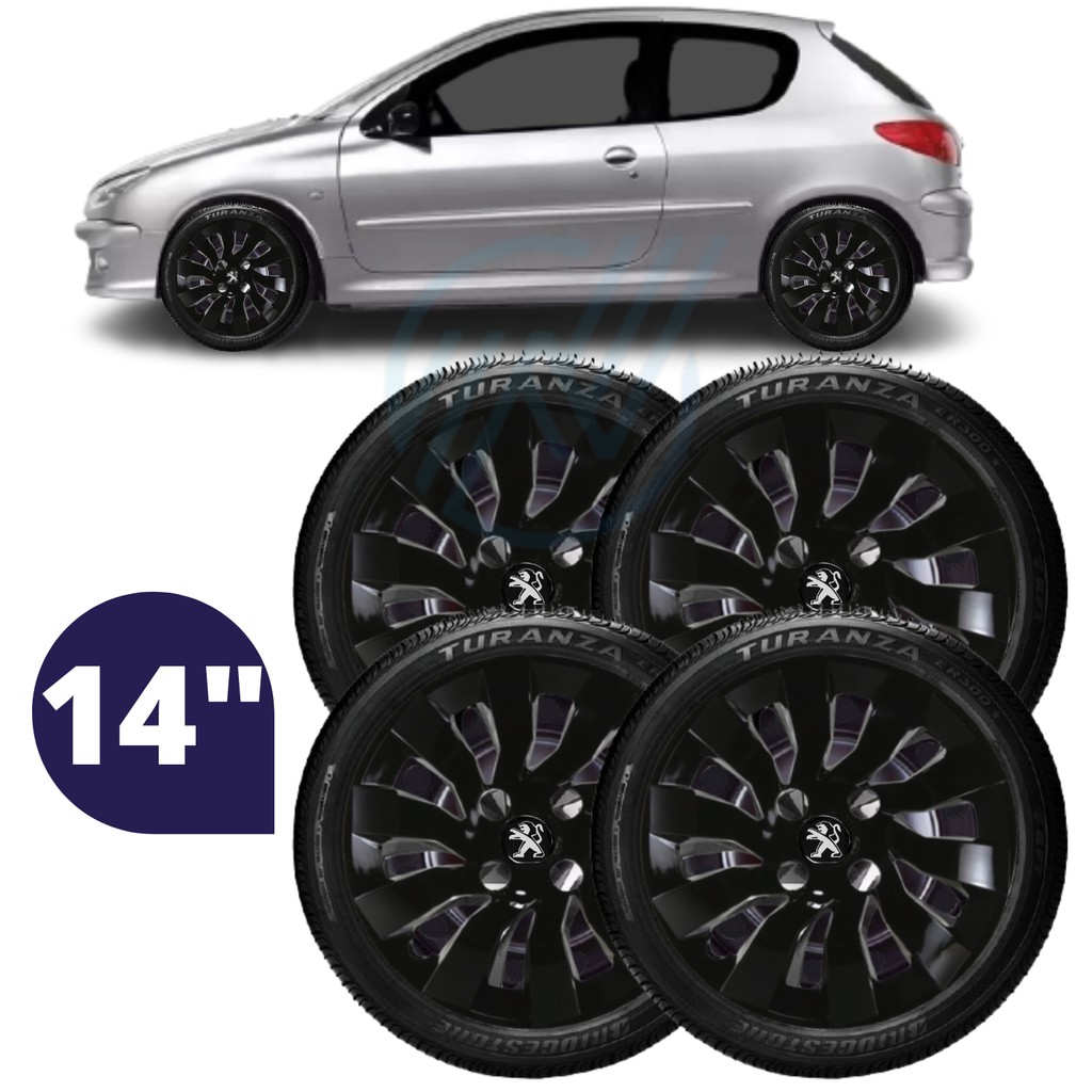 Jogo 4 Calota Esportiva Street Aro 14 Preta Peugeot 206 207