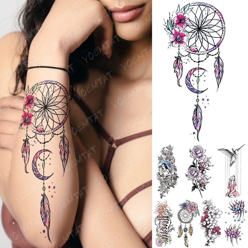 Impermeável Tatuagem Temporária Etiqueta Borboleta Lotus Lace Henna Flor  Flash Tatto Mulheres Homens Pintados À Mão Body Art Falso Tatuagens