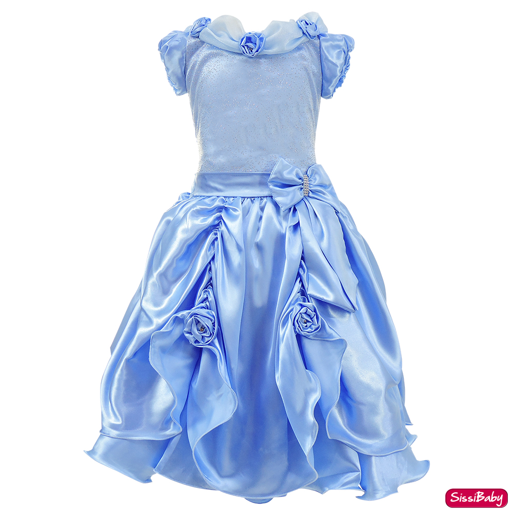Genérico Vestido Infantil Azul Longo Princesa Cinderela Daminha Frozen  Aniversário Festa Luxo 