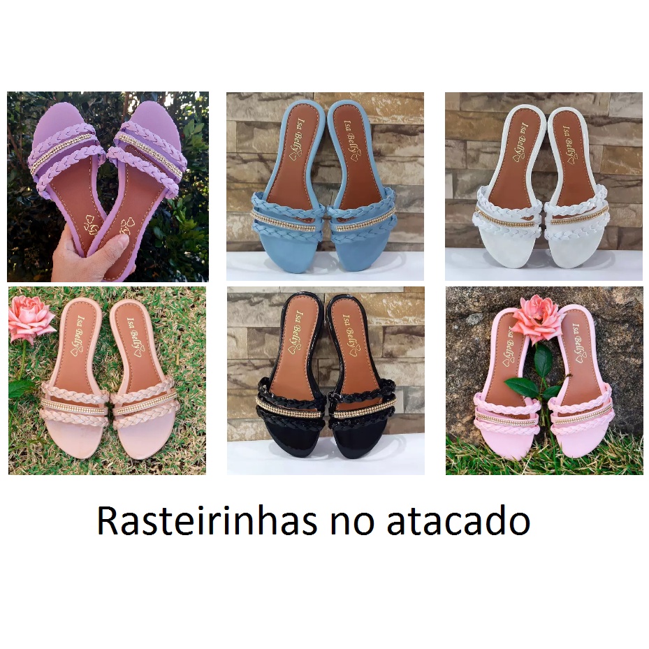 Rasteirinha no atacado tiras trançadas coloridas kit com 6 pares sortidos de rasteiras