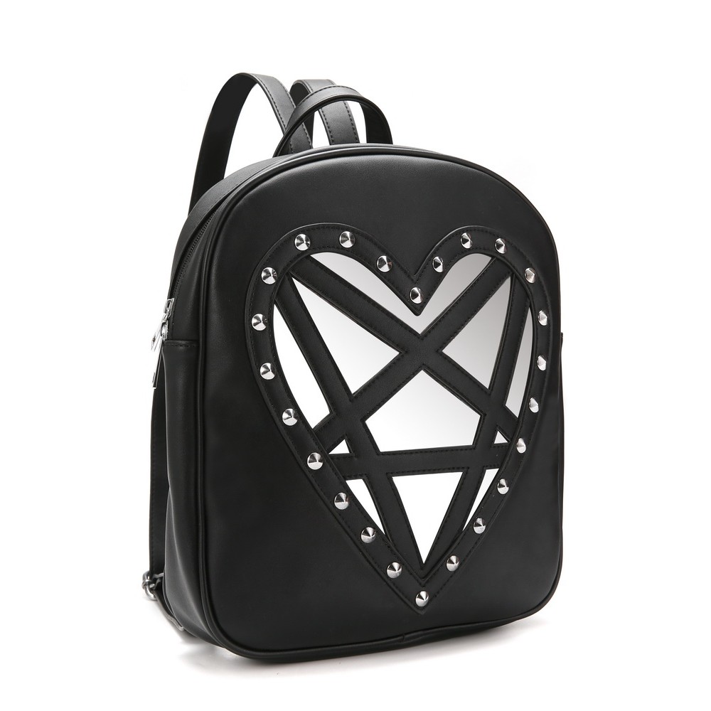 Mochila Couro Sintético Coração Rebite City Rock