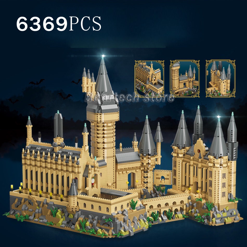 63669pcs Harry Potter Hogwarts Castelo Mágico De Com Bloco De Construção LED Brinquedos De Casa De Filmes
