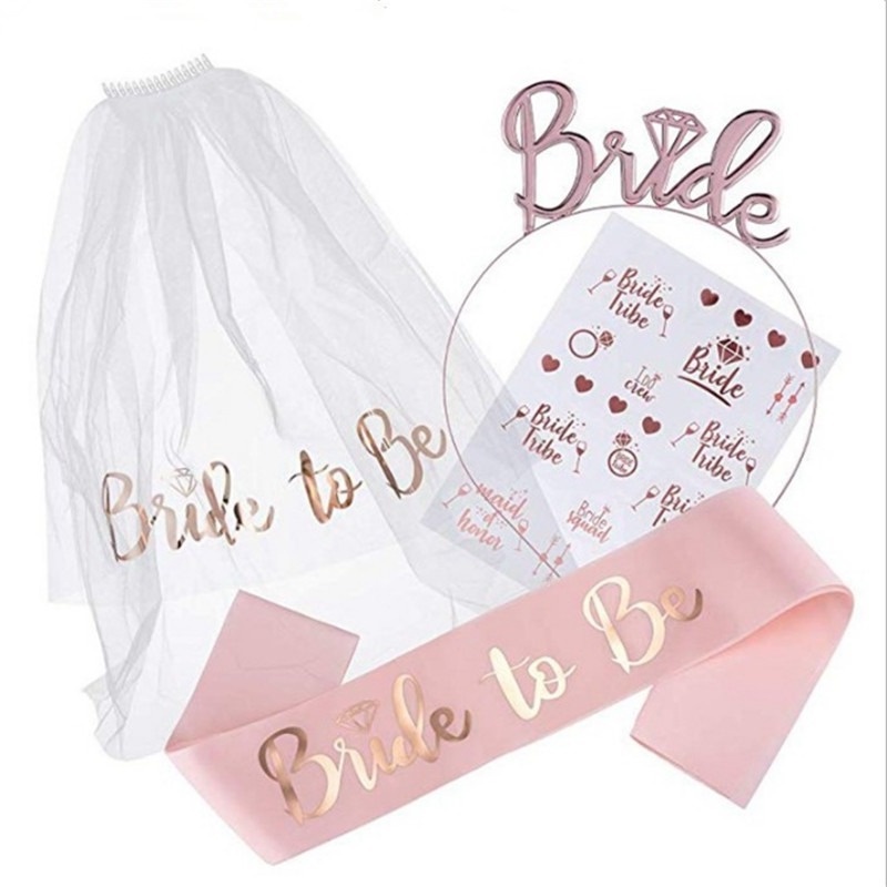 4pçs/Conjunto Véu De Noiva Para Ser Decoração De Casamento Alça De Ombro Bachelorette Party Decor