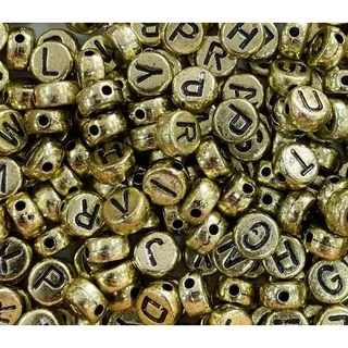 Miçangas redondas douradas com letras pretas, para chaveiros, bijuterias, enchimento resina epóxi 15g ou 30g