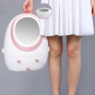 Organizador Porta Maquiagem Removível Com Gaveta Espelho Led