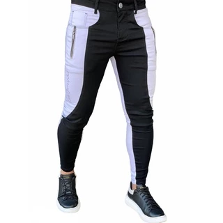 Calça Branca E Preta Bicolor Skinny Masculina Detalhe Barra Streetwear Black&White Calça Super Skinny