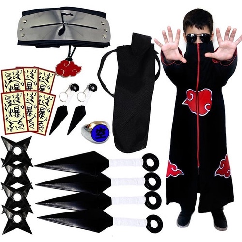 Kit Akatsuki Capa + Bandana + Anel Horochimaru Vila Oculta do Som Renegado  Anime Naruto