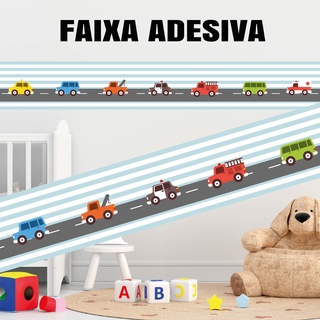 Adesivo Infantil Faixa Border Carros Menino Xadrez Kit11