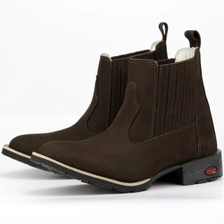 Botina Bota Texana Country Couro Bico Redondo 100% couro