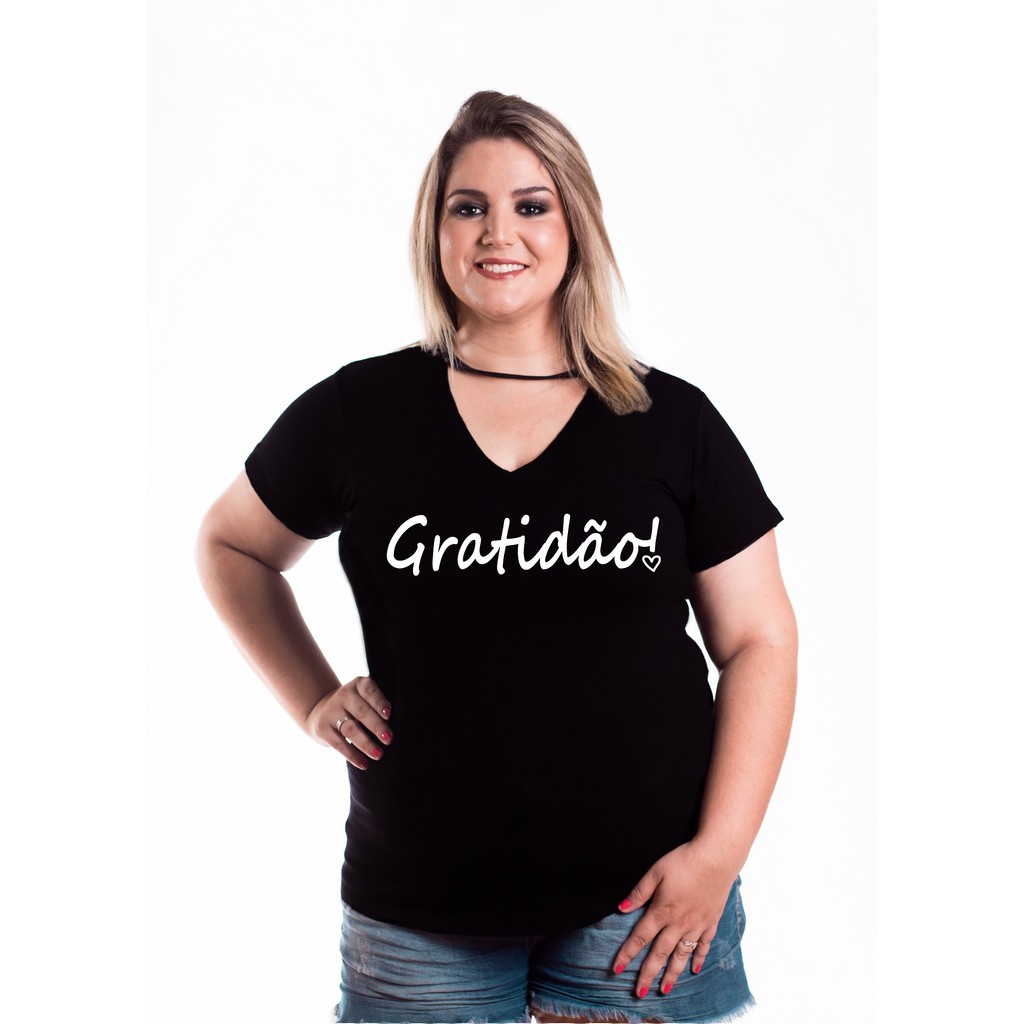 T-shirt Plus Size Frente Estampada Costas Lisa