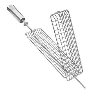 Espeto Grelha Giratório Rotativo Inox Para Churrasqueira Gira Grill Peixes Frangos Legumes