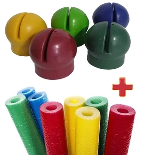 Kit 6 Ponteiras + 6 Isotubos Coloridos Cores Sortidas para Cama Elástica Trampolim Pula Pula Playground Infantil