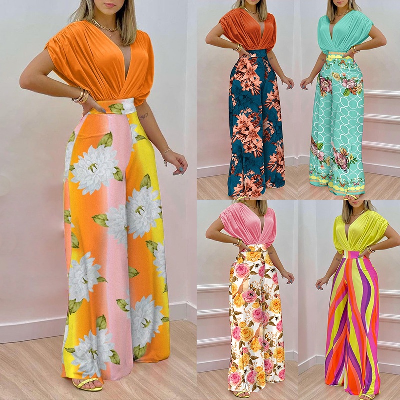 Compra online de Moda verão impressão 2 peça conjunto feminino