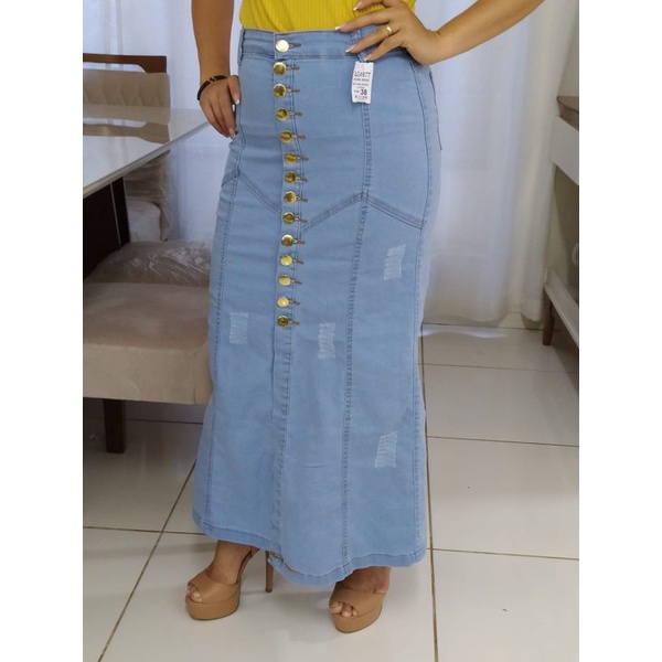 Saia jeans hot sale longa 2019