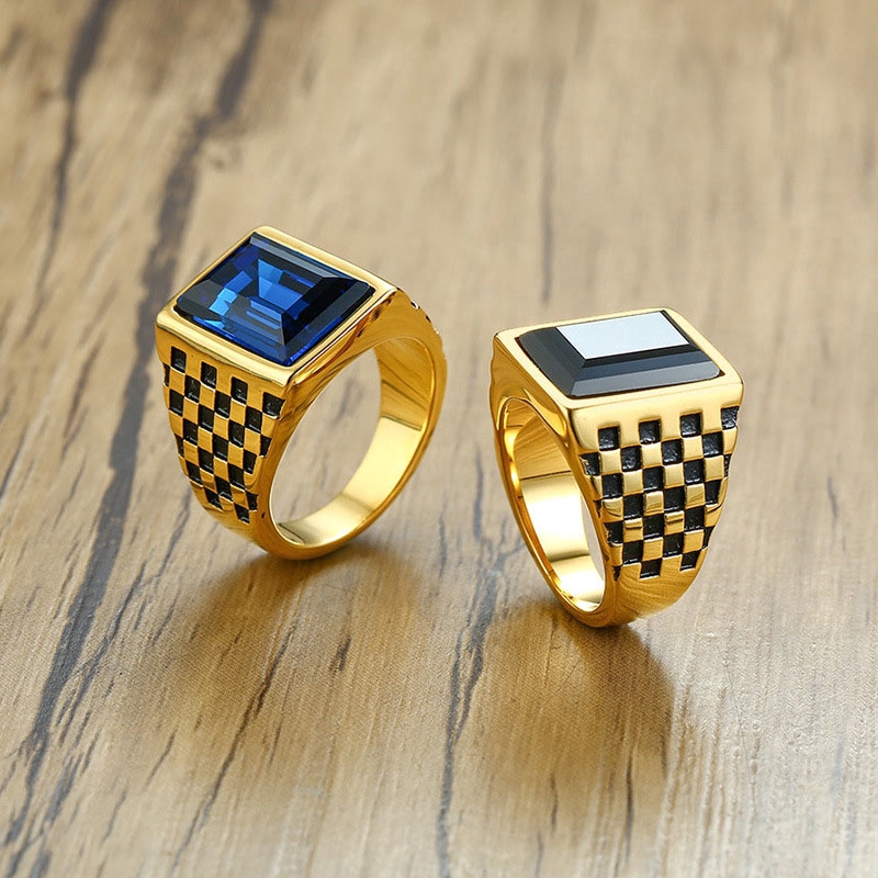 Anel Masculino De Ouro Com Pedra Preciosa Negra Azul | Shopee Brasil