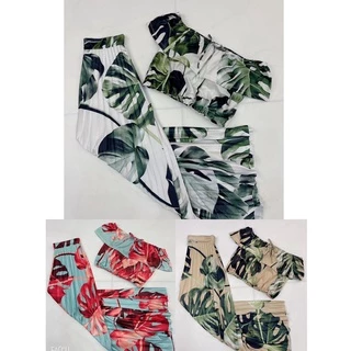 Conjunto SAIA PLISSADA COM CROPPED CIGANINHA VERAO ESTAMPADA COSTELA DE ADAO COD 073
