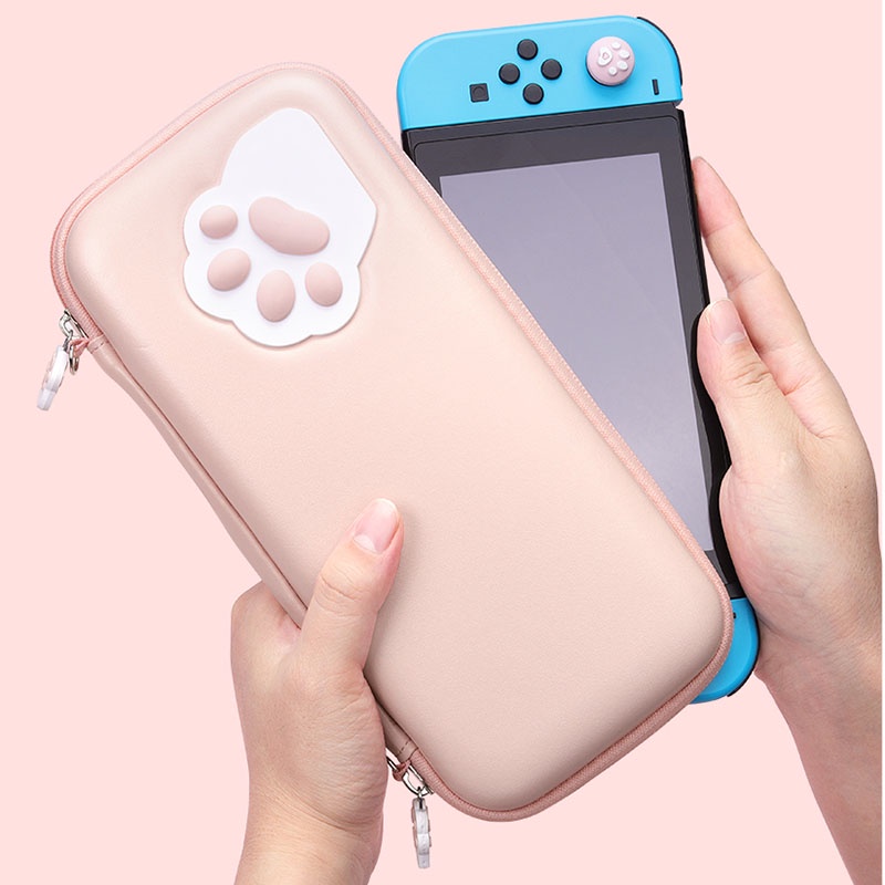 Rosa Bonito Caso Da Pata Do Gato Compatível Com Nintendo Switch/OLED-Portátil Diskoshell Magro Viagem Transportando fit-Console & Acessórios Jogo