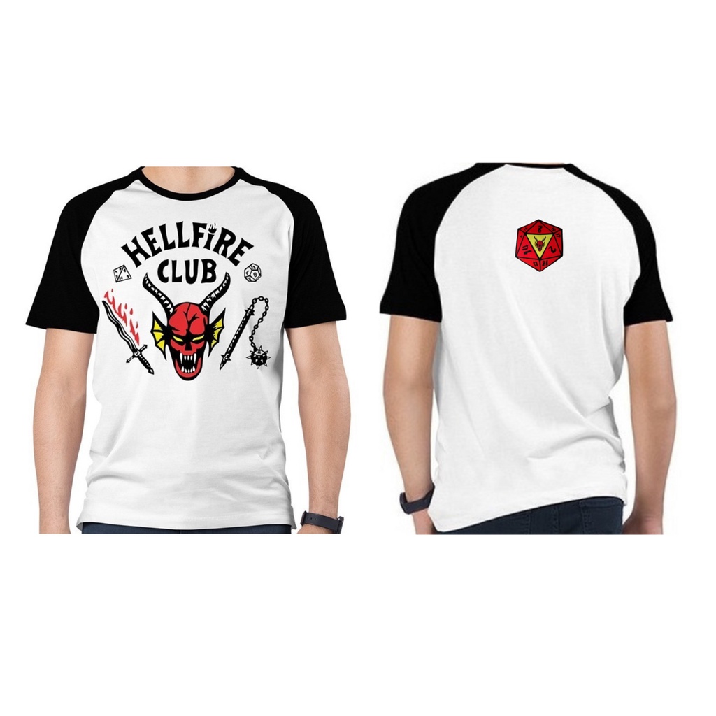 Camiseta Stranger Things Hellfire - Raglan cinza Geek Série