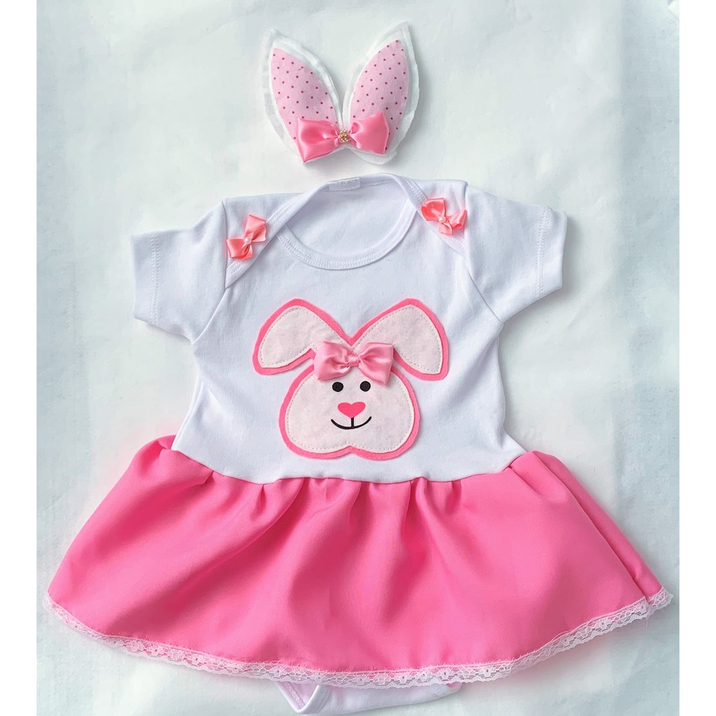 Conjunto Pascoa Coelhinha Mesversario Roupa De Bebe Menina - Mimos da Babih