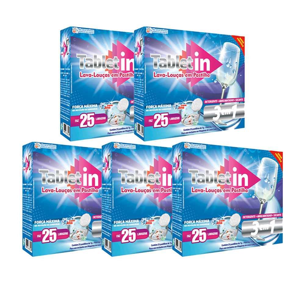 5 Caixas Tablet In Lava-Louças em Pastilha 3x1 - 125 unidades