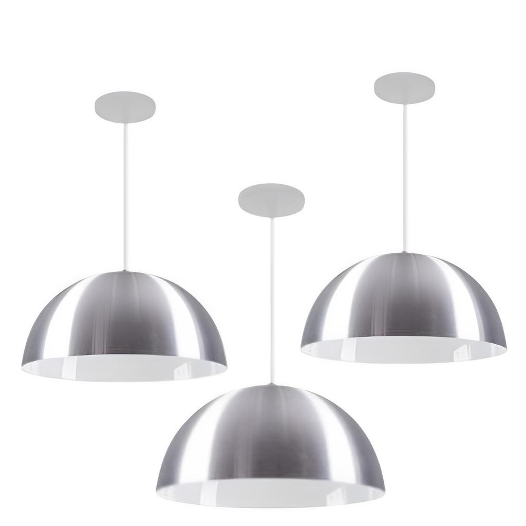 Pendentes Kits 3 Luminarias Meia Lua 20 Cm Lustres ( Escovado In Branco