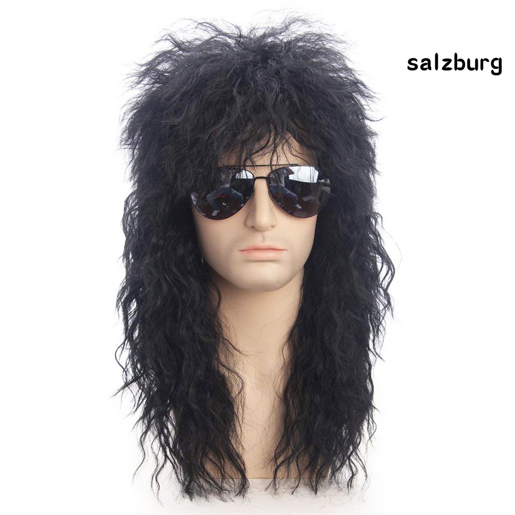 (salzburg) Homens Traje De Halloween Cosplay Do Punk De Metal Pesado Roqueiro Encaracolado Peruca Longa