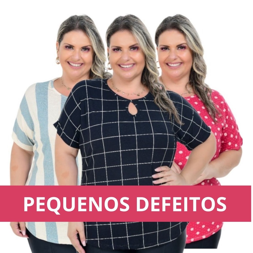 Kit 2 Blusinha Camiseta Blusa Feminina Moda Plus Size Verão Senhora PEQUENOS DEFEITOS