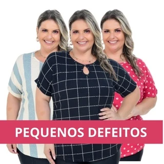 Kit 3 Blusa Blusinha Camiseta Feminina Moda Plus Size Verão Senhora PEQUENOS DEFEITOS em Oferta na Shopee